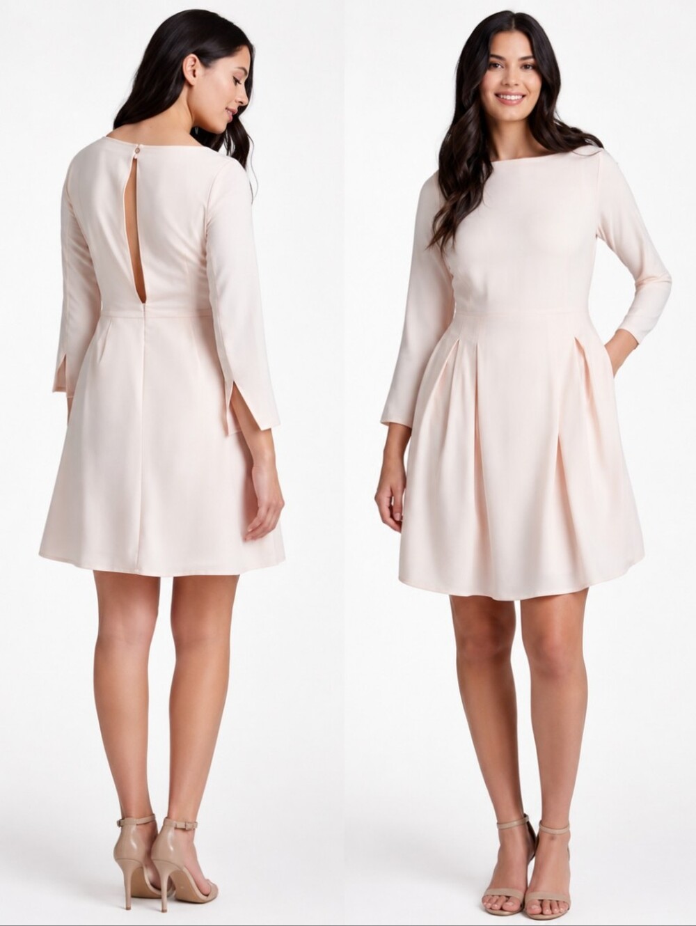 Modcloth Pastel Pink Print Slit Cut Out Back A-Line Long Sleeve Dress Sz M